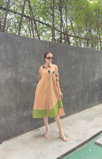 Modern Contrast Hem Button-Down Shirt Dress - Navvi.in