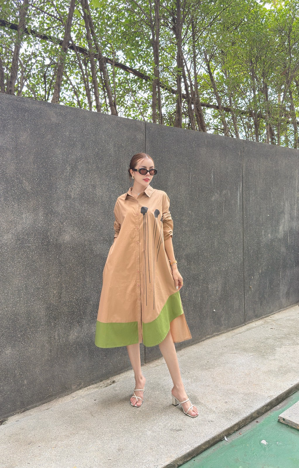 Modern Contrast Hem Button-Down Shirt Dress - Navvi.in