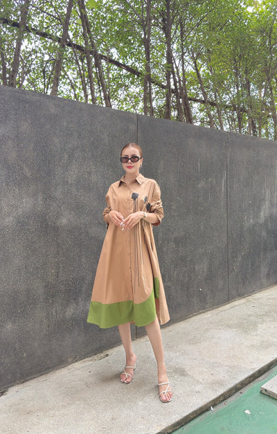 Modern Contrast Hem Button-Down Shirt Dress - Navvi.in