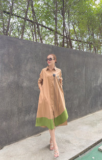 Modern Contrast Hem Button-Down Shirt Dress - Navvi.in