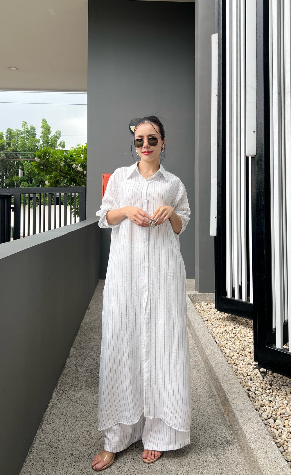 Korean Pinstripe Co-ord Dress Set