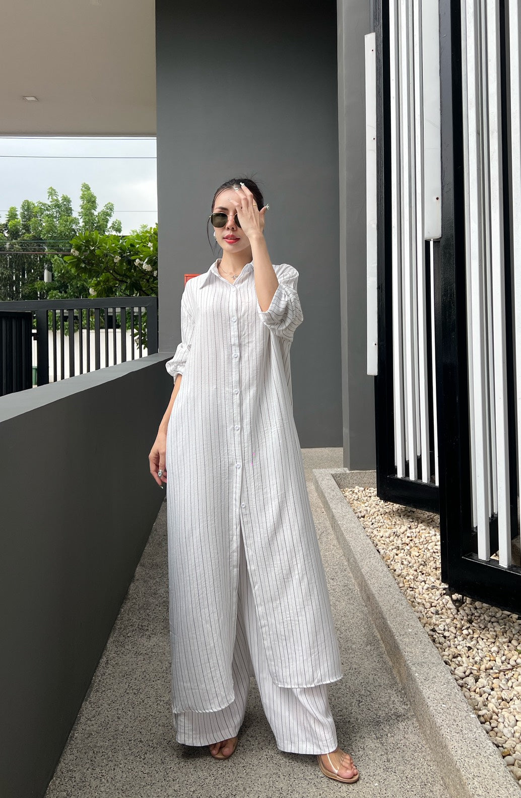 Korean Pinstripe Co-ord Dress Set
