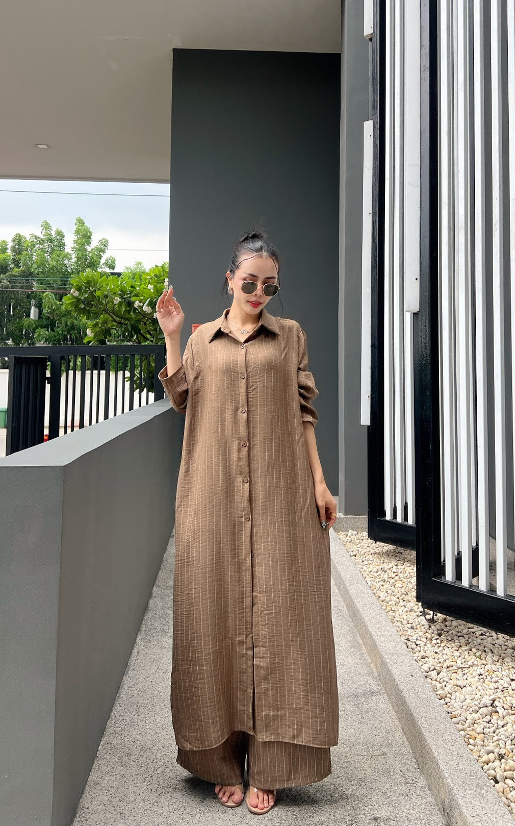 Korean Pinstripe Co-ord Dress Set