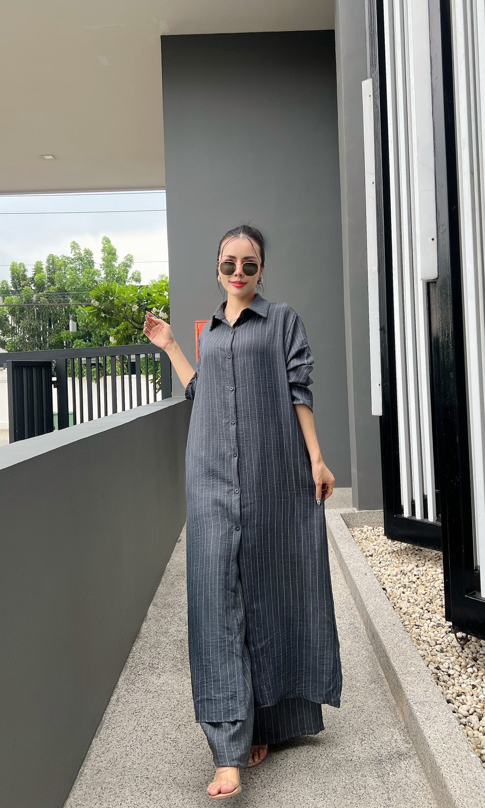 Korean Pinstripe Co-ord Dress Set