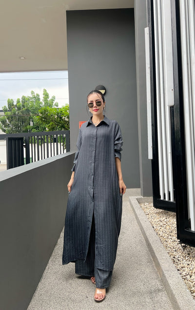 Korean Pinstripe Co-ord Dress Set