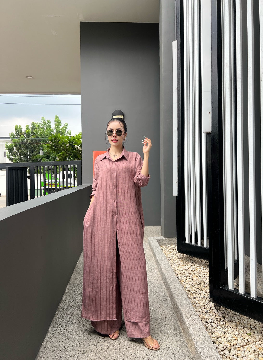Korean Pinstripe Co-ord Dress Set