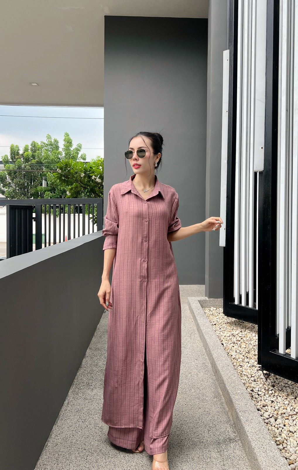 Korean Pinstripe Co-ord Dress Set