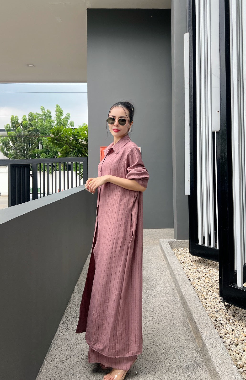 Korean Pinstripe Co-ord Dress Set