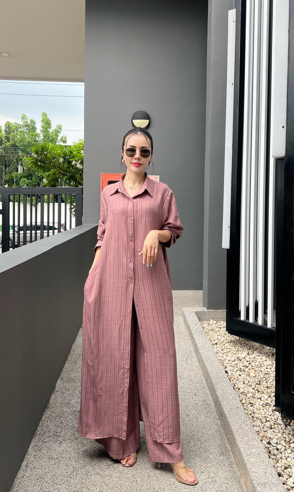 Korean Pinstripe Co-ord Dress Set