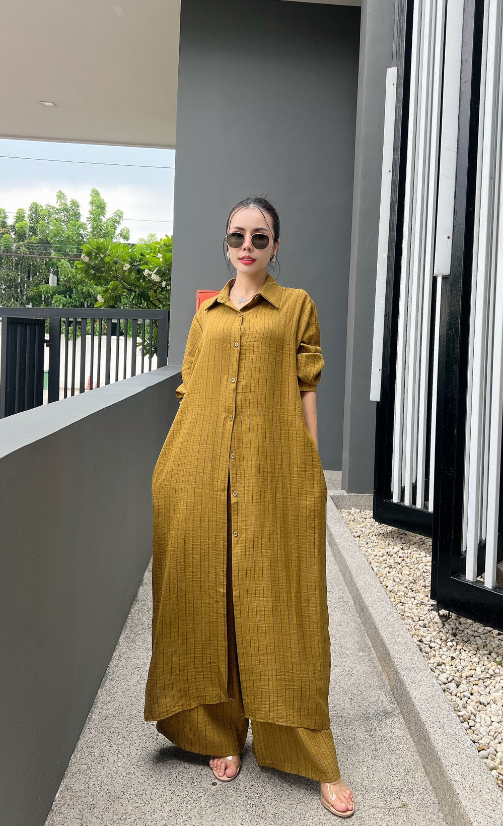 Korean Pinstripe Co-ord Dress Set
