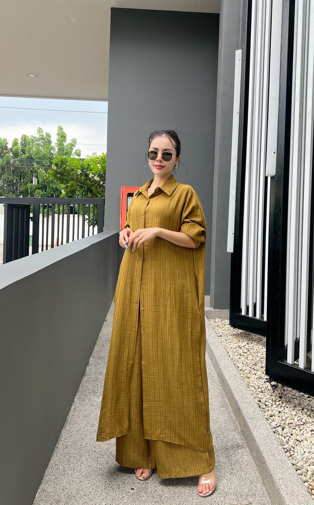 Korean Pinstripe Co-ord Dress Set