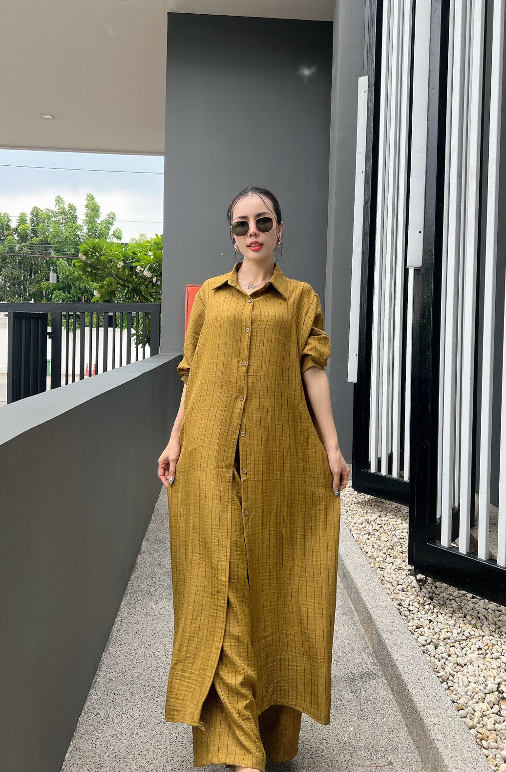 Korean Pinstripe Co-ord Dress Set