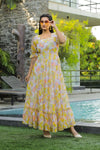 Yellow Floral Georgette Dress
