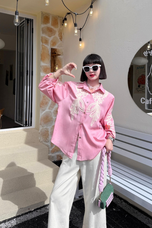 Pink Aura – Chic Embroidered Shirt