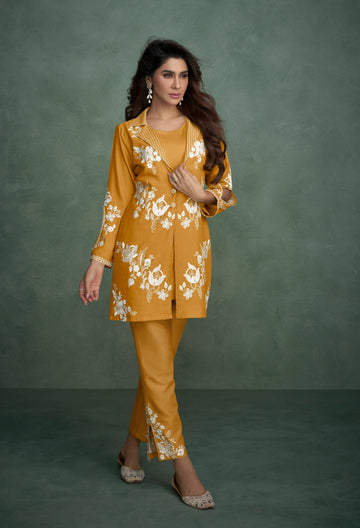 Mustard Hand Embroidery Full-Sleeves Co-ord Set
