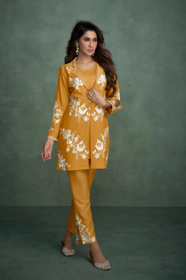 Mustard Hand Embroidery Full-Sleeves Co-ord Set