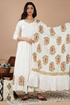 Off White Hand Block Anarkali Suit Set