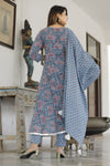 Dodge Blue Hand Block Printed Aanarkali Set