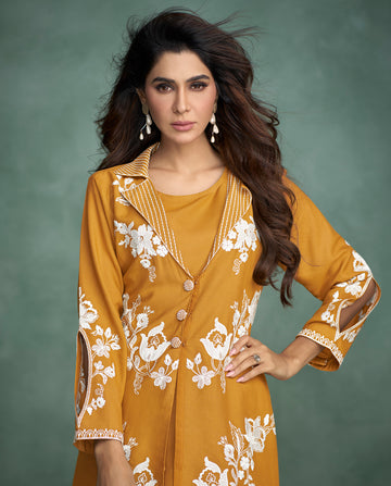 Mustard Hand Embroidery Full-Sleeves Co-ord Set