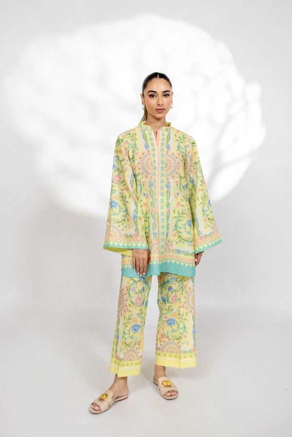 Yellow and Turquoise Floral Printed Loungewear Co-Ord Set