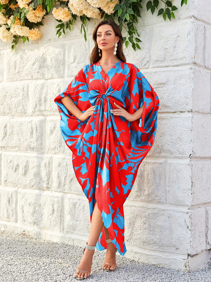 Ring Style Kaftan Dress-Red