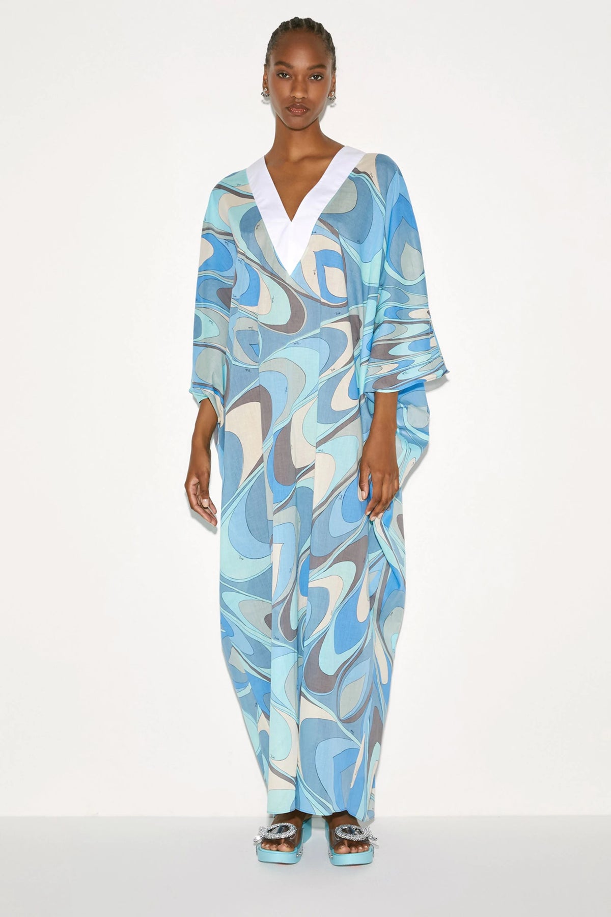 Sky Blue V-Neck Kaftan Dress for Women