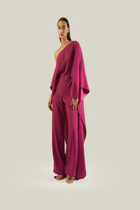 One-Shoulder Jumpsuit with Cape Sleeves