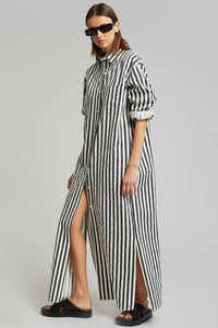 Vertical Stripes Full Sleeves Dress- Black