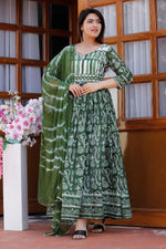 Green Floral Printed Gown Set