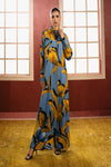 Blue and Yellow Floral Printed Collared Co-Ord Set