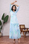 Sky Chiffon V- Neck Marble Dye Dress