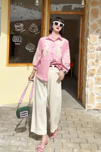 Pink Aura – Chic Embroidered Shirt