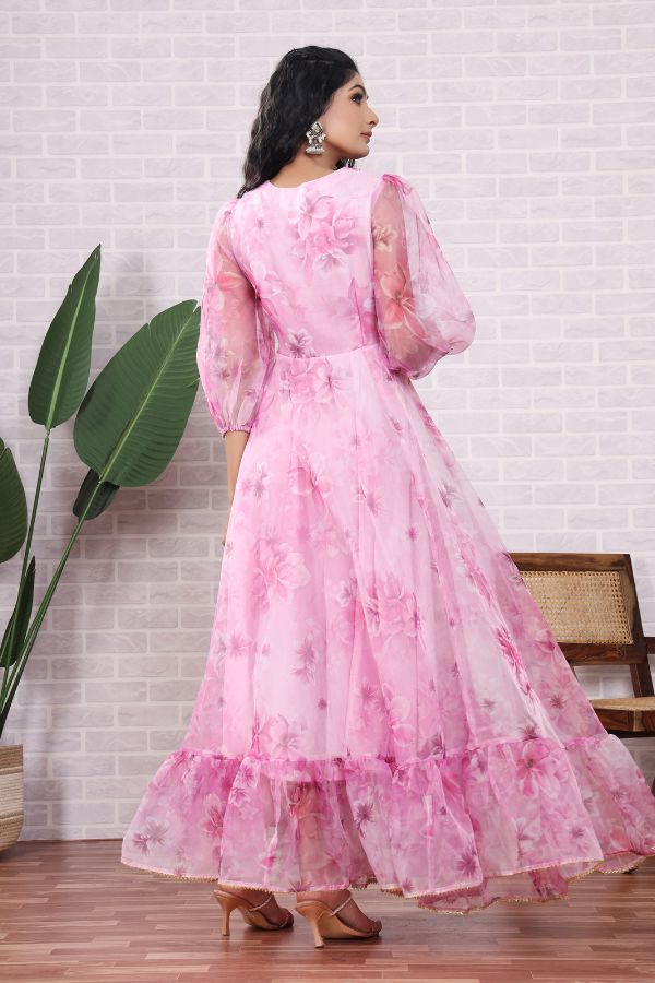 Organza Pink Dress With Dupatta