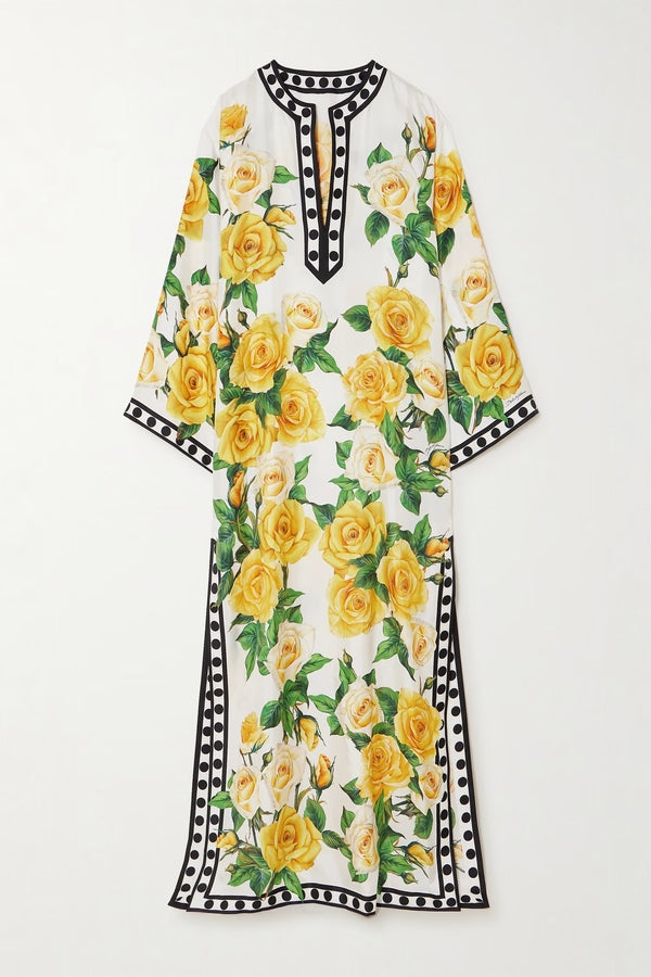 Yellow Rose Printed Kaftan