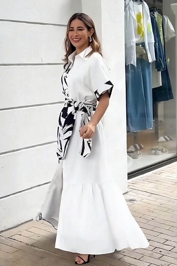 Black & White Rayon Long Dress