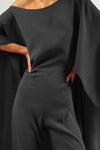 One-Shoulder Jumpsuit with Cape Sleeves