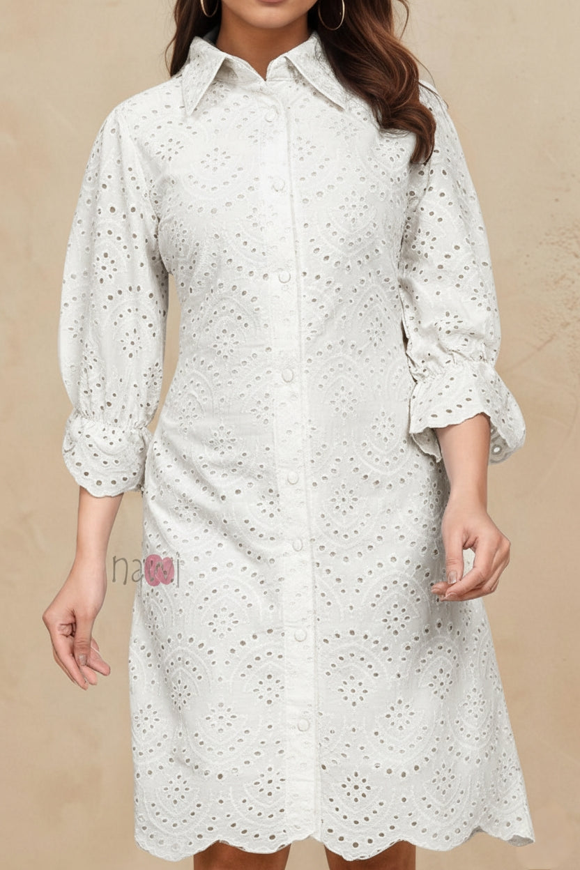 Sky Bloom Schiffli Shirt Dress