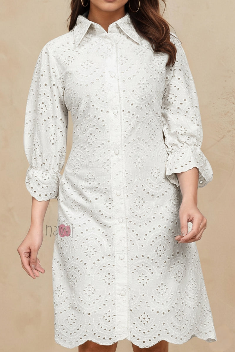 Sky Bloom Schiffli Shirt Dress