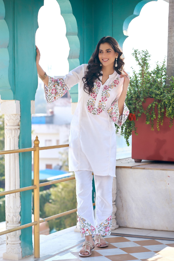 Floral Symphony Pure White Co-ord set