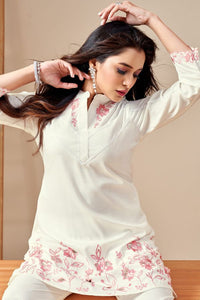 White & Pink Embroidery Co-ord Set