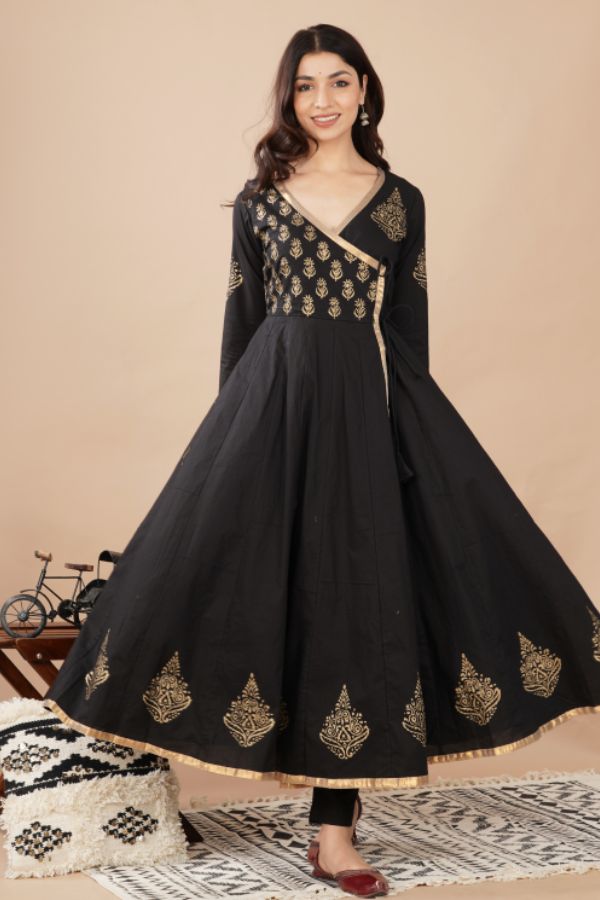 Buy Black Cotton Scoop Neck Floral Print Anarkali Set For Women by Gulabo  Jaipur Online at Aza Fashions.
