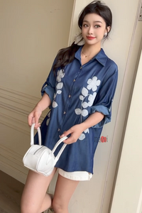 Midnight Petals Embroidered Shirt