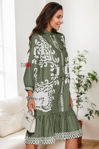 Azure Olive Boho Ruffle Dress