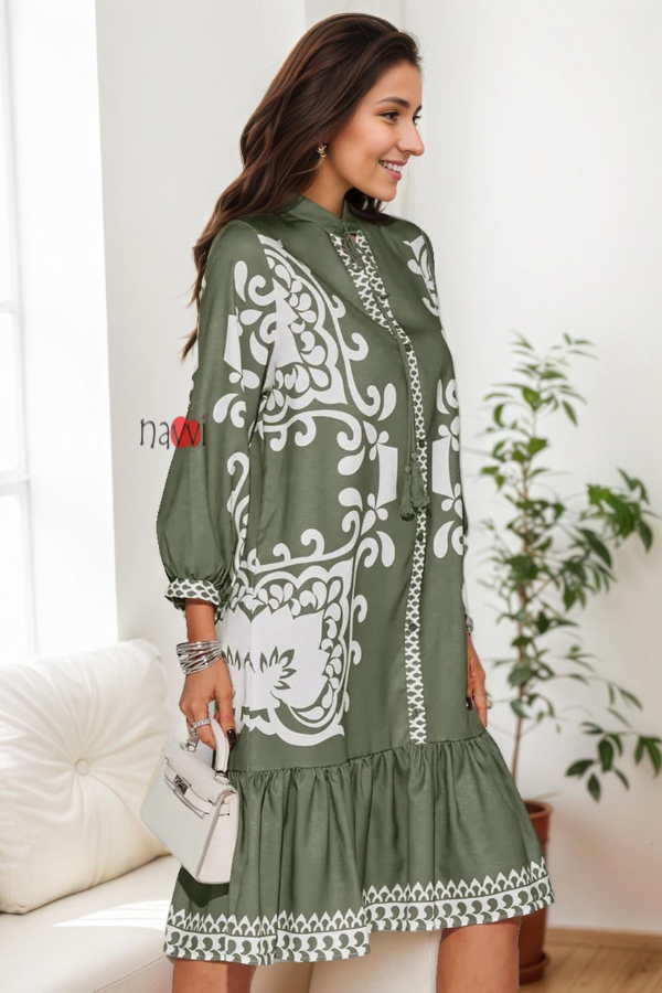 Azure Olive Boho Ruffle Dress