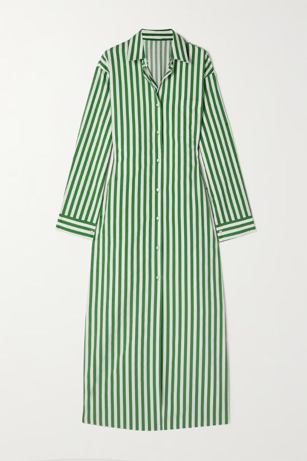 Verical Stripes Shirt Dress- Green