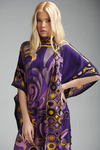 Purple Printed Short Kaftan Dress