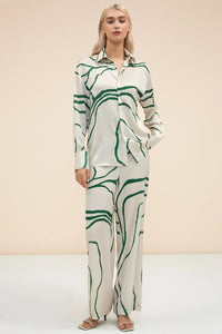 Green Strokes Russian Silk Co-ord Set