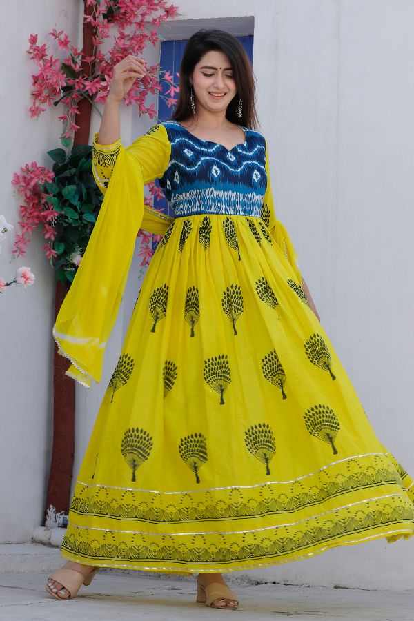 Yellow Printed Gown