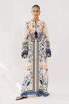 White All Over Printed Tie Up Neck A-Line Maxi Dress