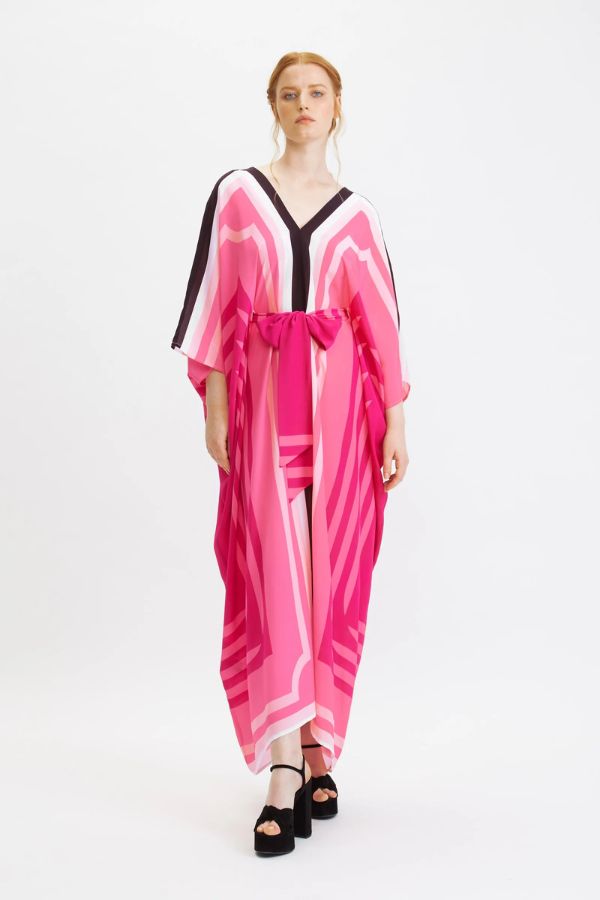 Pink Soft Crepe Kaftan with Belt